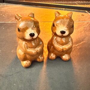 Cute Ceramic Squirrel Salt‎ and Pepper Shaker Set Brown Kitchen Decor